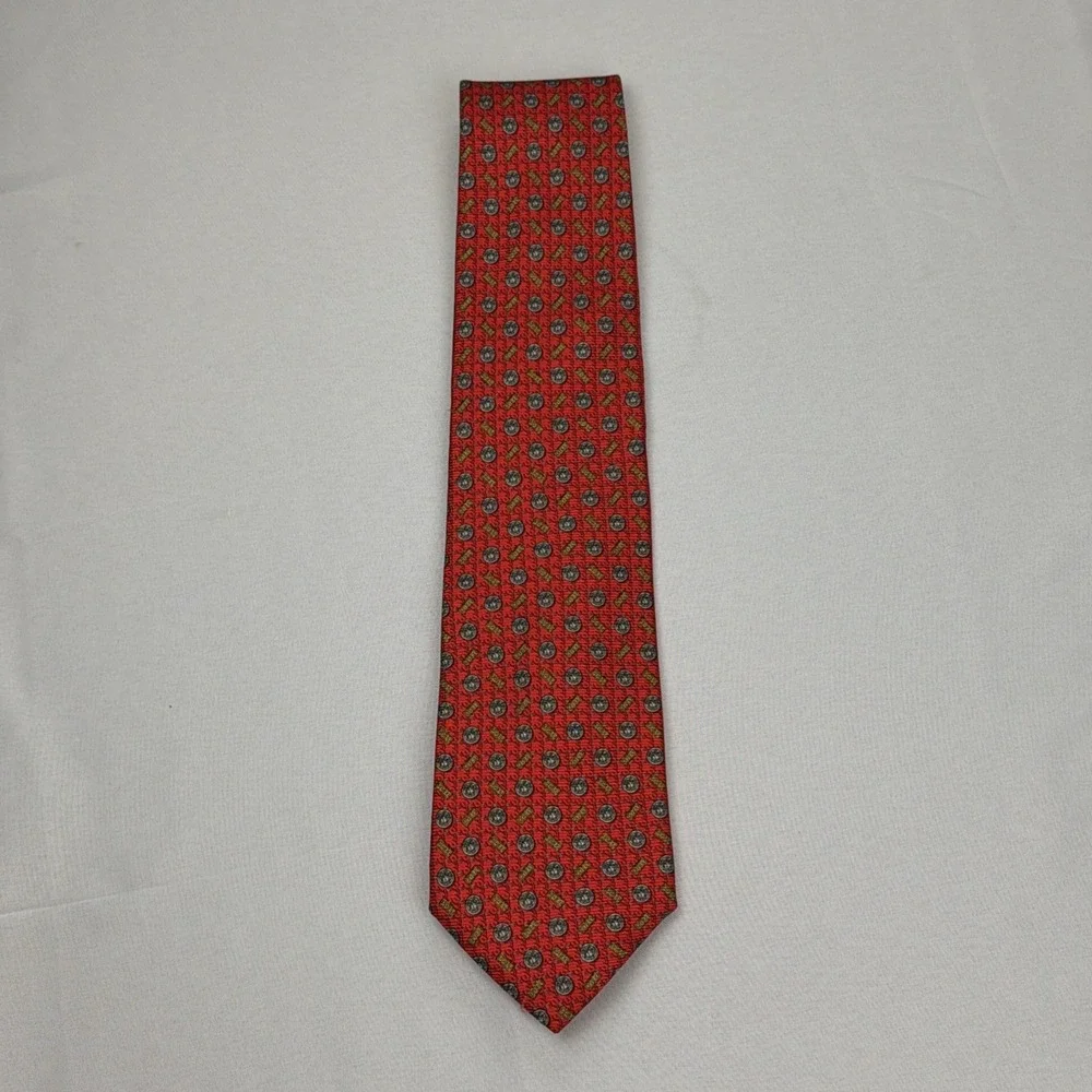 Vintage Gianni Versace Red With Medusa Logo‎ Printed Silk Tie 90's (60